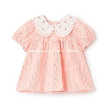Japanese children's clothing pe#main heart-shaped embroidered collar top 80-130cm girls summer TOPS