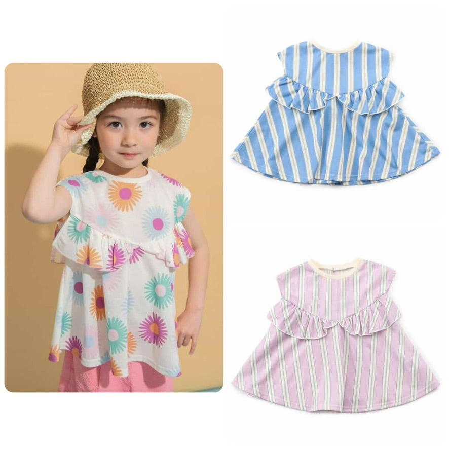 Japanese children's clothing BREEZE quick-drying series ruffle vest 80-140cm girls summer TOPS