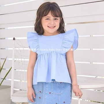 Japanese children's clothing Ly# mine ruffle sleeve top 100-150cm girls summer TOPS
