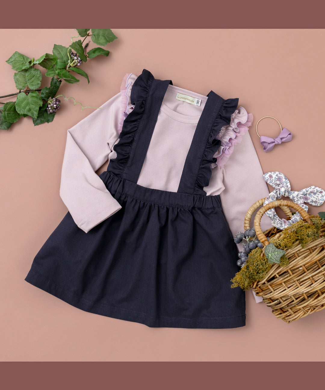 Japanese children's clothing panpantutu cream lavender ruffle shoulder top 80-150cm girls summer TOPS