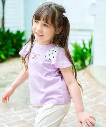 Japanese children's clothing aF#a325 bow shoulder sleeve top 90-160cm girls summer TOPS