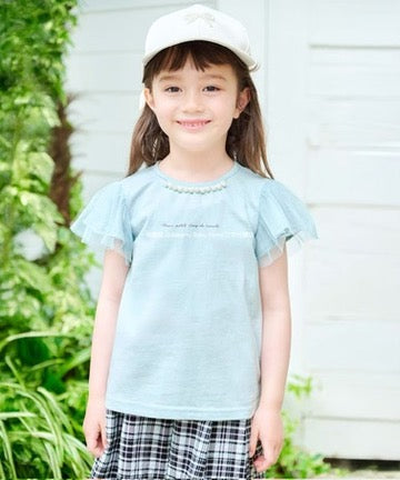 Japanese children's clothing aF#a325 mesh sleeve top 100-160cm girls summer TOPS
