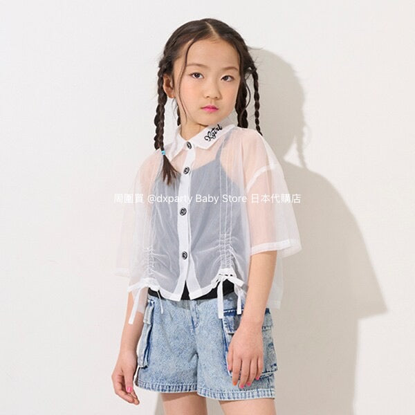 Japanese children's clothing X-girl Stages transparent shirt and suspenders two-piece set 110-140cm girls summer TOPS
