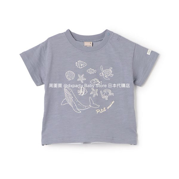 Japanese children's clothing pe#main Contact Cool Ocean Embroidery Top 80-130cm Boys/Girls Summer TOPS