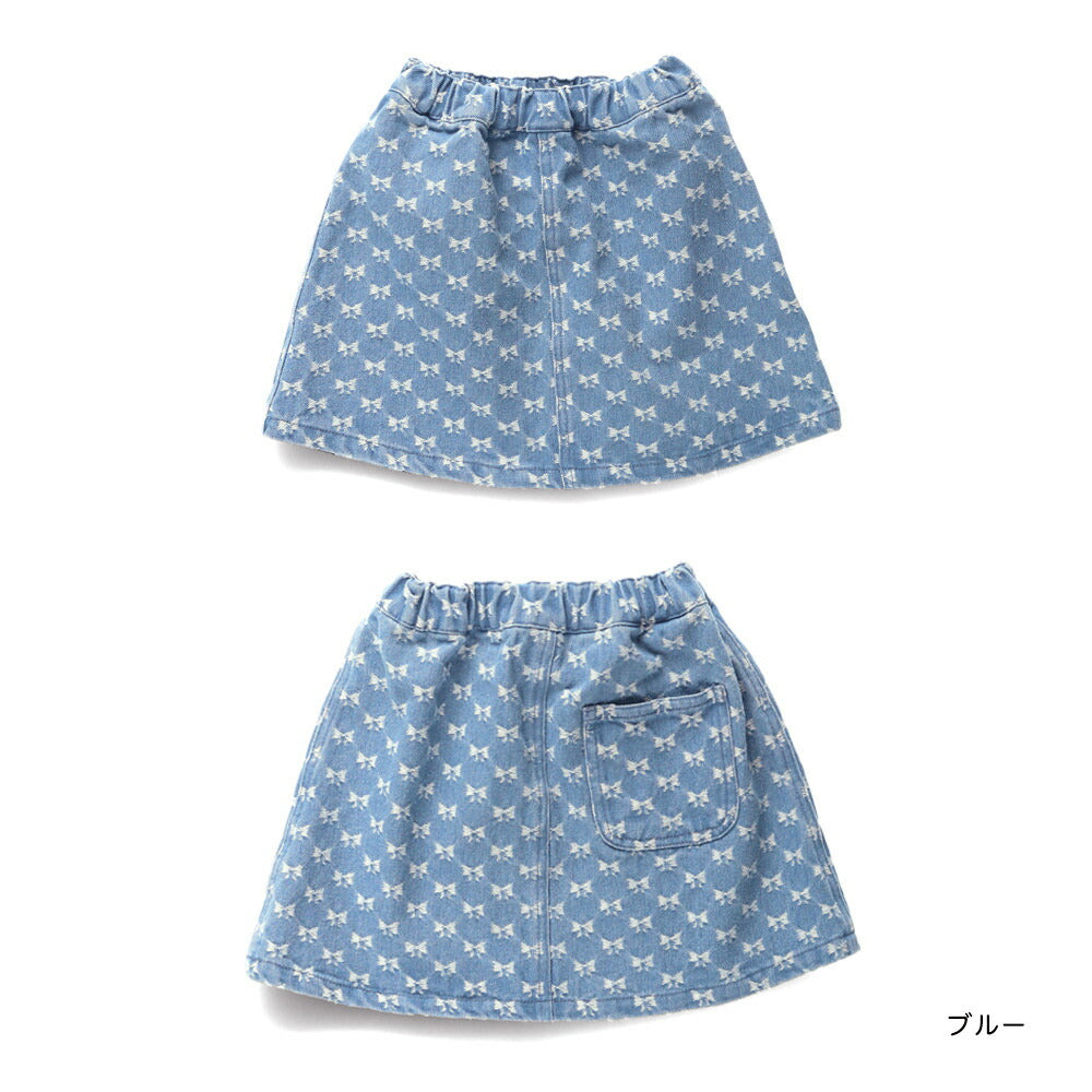 Japanese Children's Clothing Branches Bow Pattern Denim Skirt 100-150cm Girls Spring SKIRTS