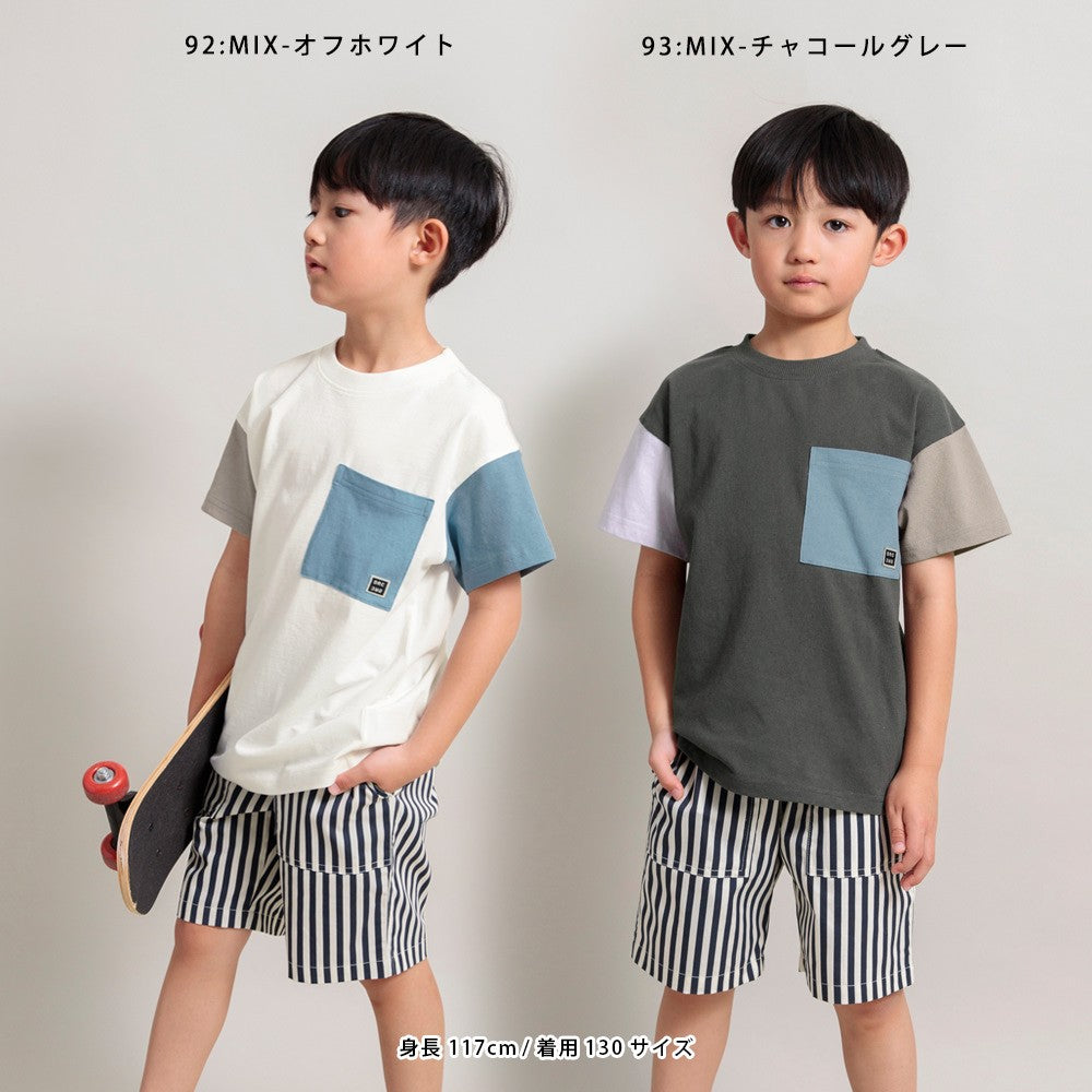 Japanese children's clothing Branches pocket short-sleeved T-shirt 90-160cm boys' spring and summer TOPS