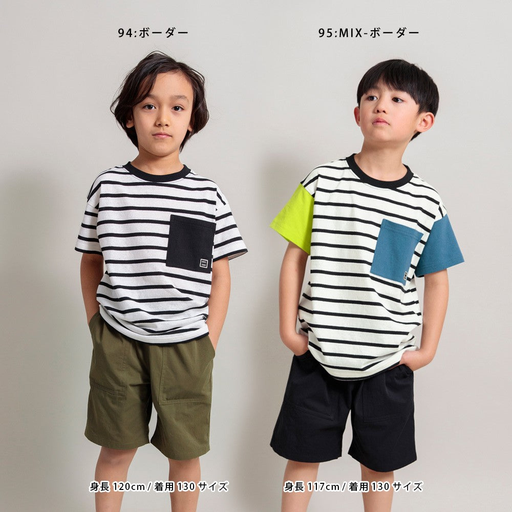 Japanese children's clothing Branches pocket short-sleeved T-shirt 90-160cm boys' spring and summer TOPS