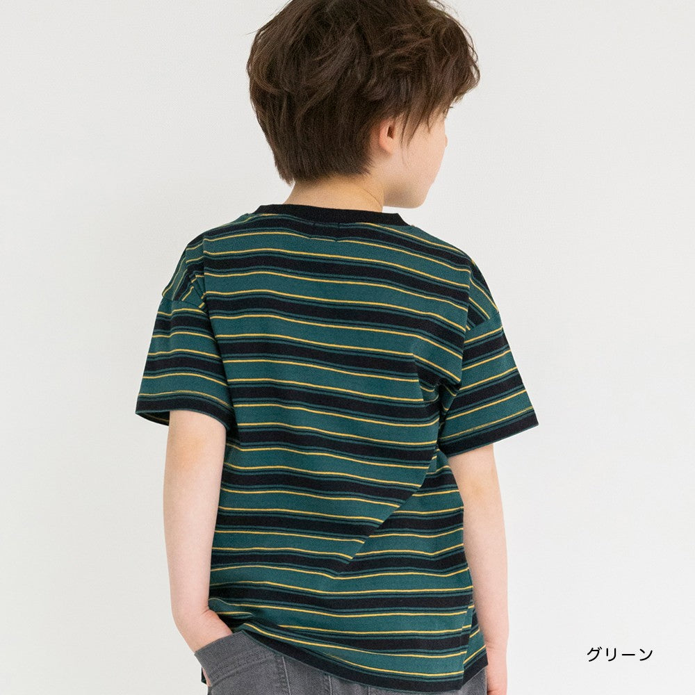 Japanese Branches Striped Short-Sleeved Tops (100-150cm) for Boys (Summer)
