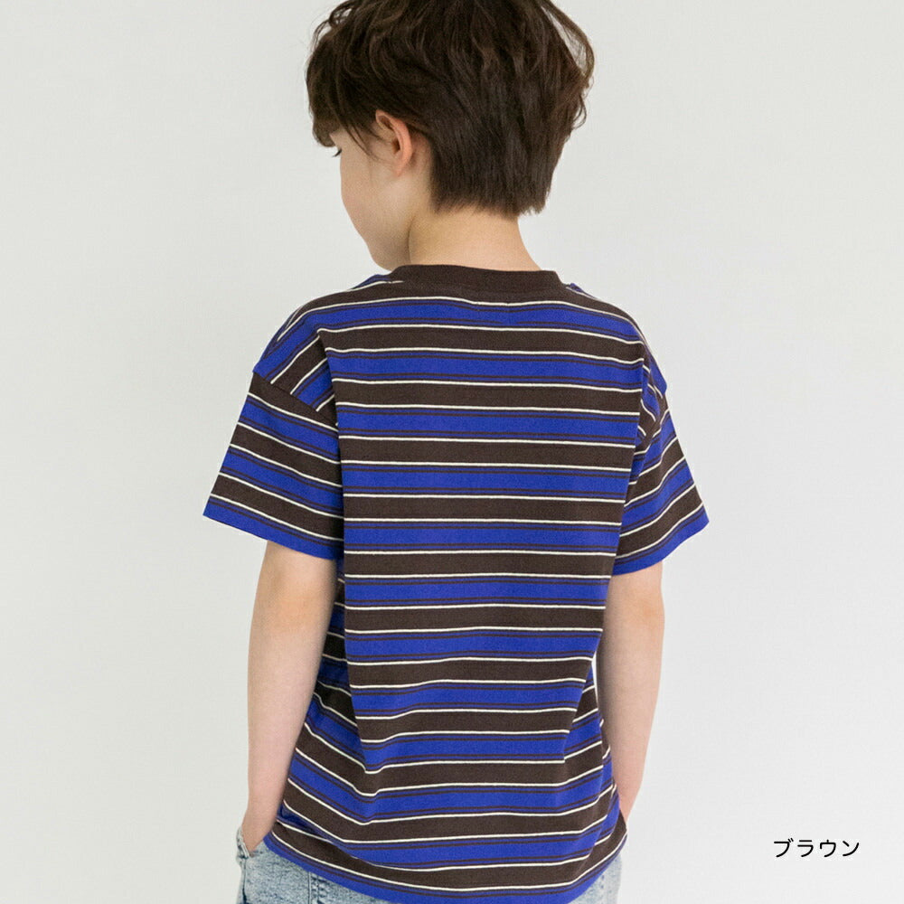 Japanese Branches Striped Short-Sleeved Tops (100-150cm) for Boys (Summer)