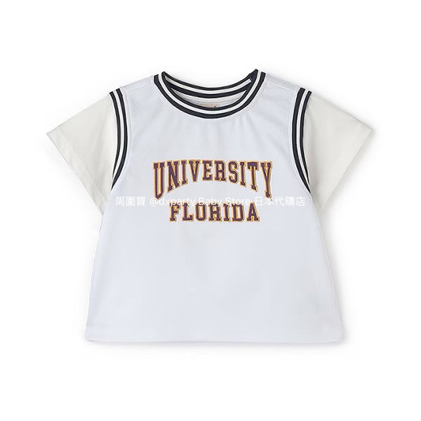 Japanese children's clothing pe#main contact cold fake two-piece basketball top 80-130cm boys' summer TOPS
