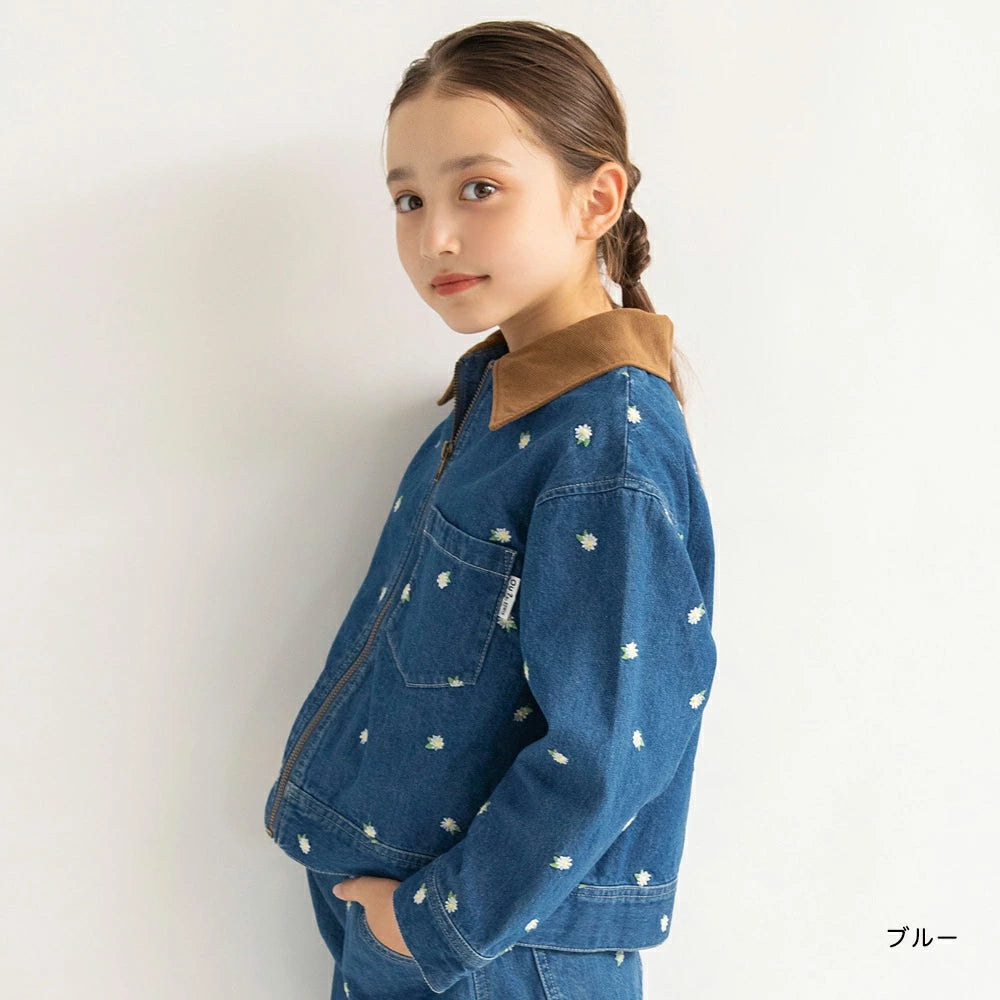 日本童裝 Branshes x Ou? by EDWIN 翻領花卉刺繡牛仔外套 90-150cm 女童款 秋季 OUTERWEAR