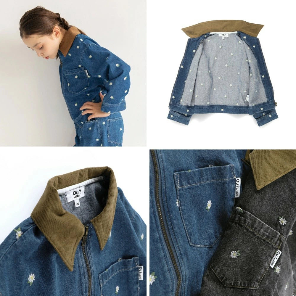 日本童裝 Branshes x Ou? by EDWIN 翻領花卉刺繡牛仔外套 90-150cm 女童款 秋季 OUTERWEAR