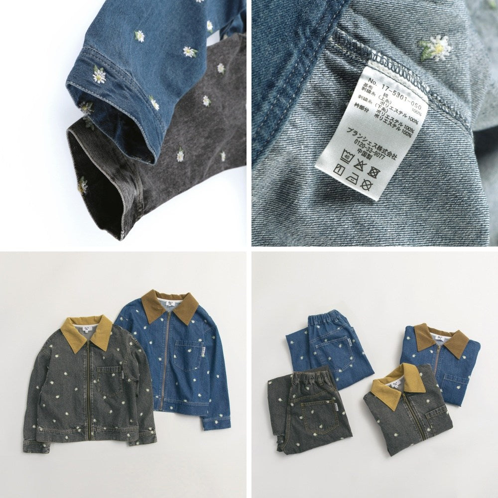 日本童裝 Branshes x Ou? by EDWIN 翻領花卉刺繡牛仔外套 90-150cm 女童款 秋季 OUTERWEAR