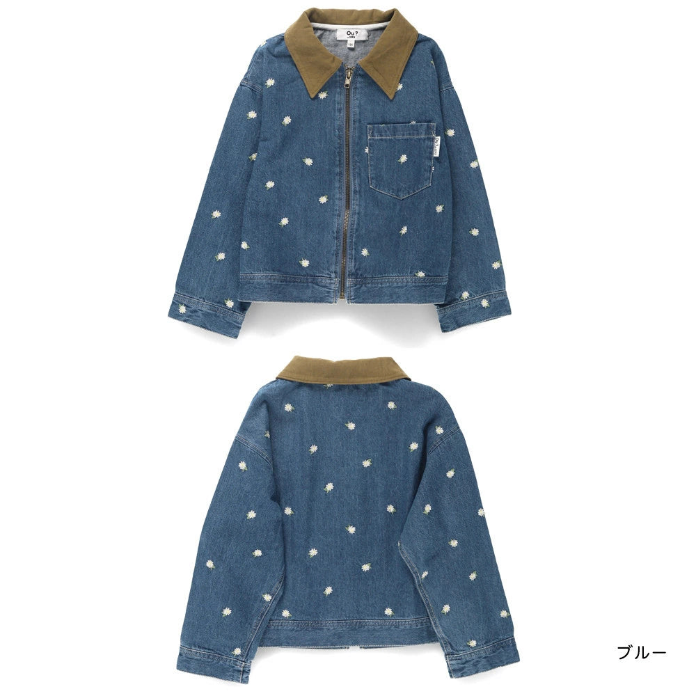 日本童裝 Branshes x Ou? by EDWIN 翻領花卉刺繡牛仔外套 90-150cm 女童款 秋季 OUTERWEAR