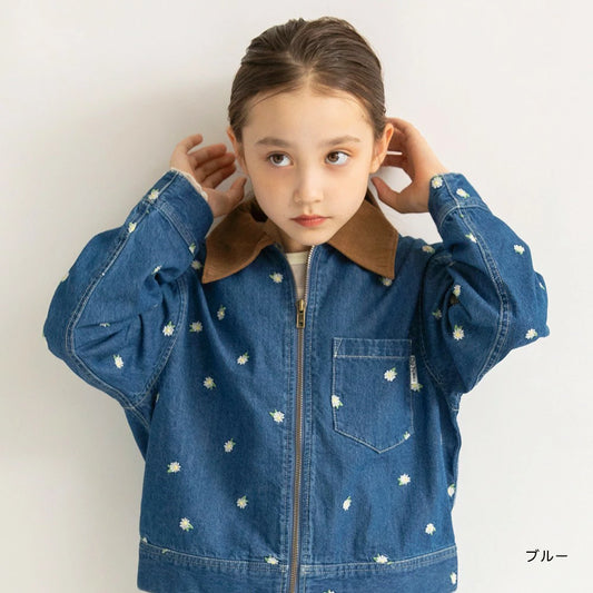 日本童裝 Branshes x Ou? by EDWIN 翻領花卉刺繡牛仔外套 90-150cm 女童款 秋季 OUTERWEAR