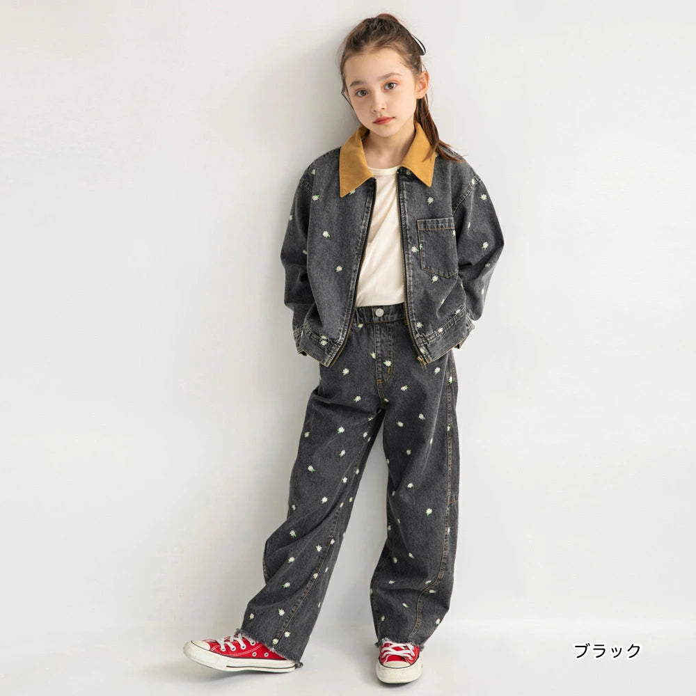 日本童裝 Branshes x Ou? by EDWIN 翻領花卉刺繡牛仔外套 90-150cm 女童款 秋季 OUTERWEAR