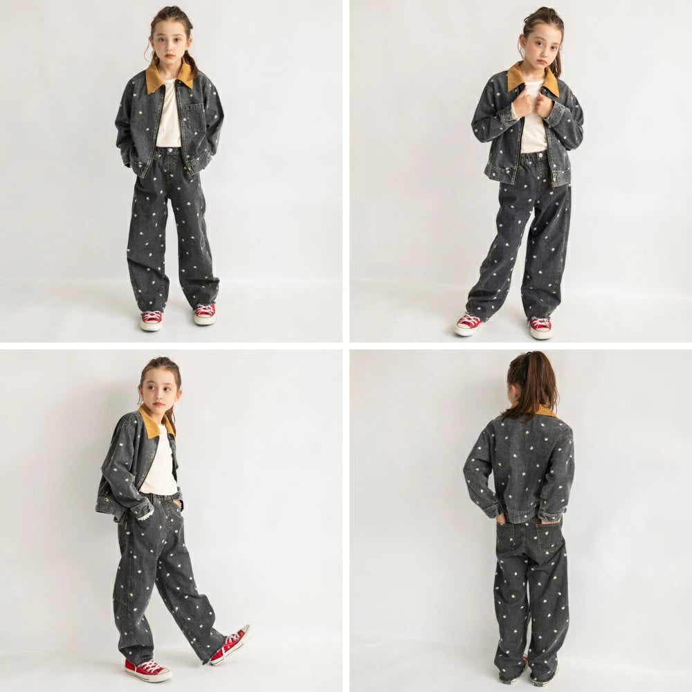 日本童裝 Branshes x Ou? by EDWIN 翻領花卉刺繡牛仔外套 90-150cm 女童款 秋季 OUTERWEAR