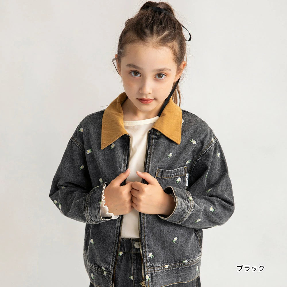 日本童裝 Branshes x Ou? by EDWIN 翻領花卉刺繡牛仔外套 90-150cm 女童款 秋季 OUTERWEAR