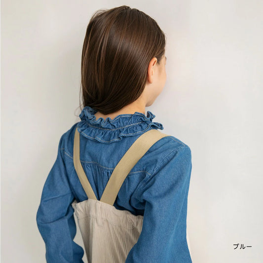 日本童裝 Branshes x Ou? by EDWIN 花邊領牛仔襯衫 90-150cm 女童款 秋季 TOPS