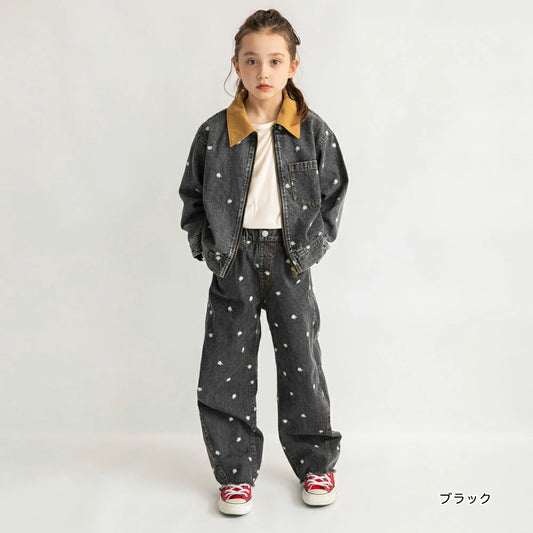 日本童裝 Branshes x Ou? by EDWIN 花卉刺繡牛仔褲 90-150cm 女童款 秋季 PANTS
