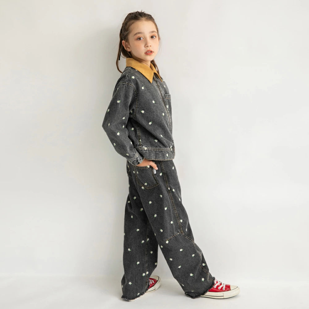 日本童裝 Branshes x Ou? by EDWIN 花卉刺繡牛仔褲 90-150cm 女童款 秋季 PANTS