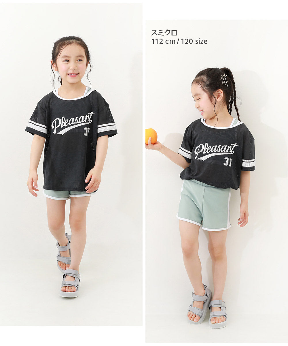Japanese dev!rock children's clothing: UV-blocking two-piece swimsuit and mesh T-shirt (100-160cm). Girls' summer tops and pants. Summer swimwear special.