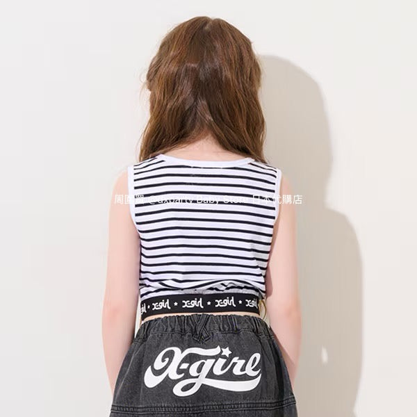 Japanese children's clothing X-girl Stages striped short vest 90-140cm girls summer TOPS