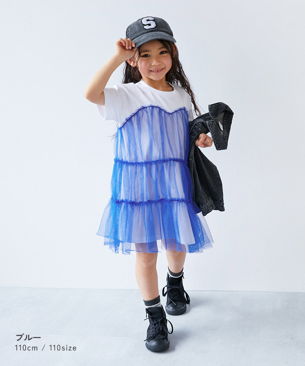 日本童裝 dev!rock 薄紗拼接連身裙 100-160cm 女童款 夏季 DRESSES