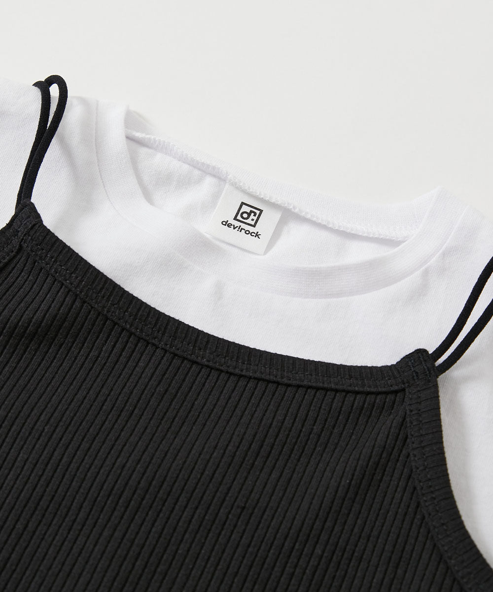 Japanese children's clothing dev!rock ribbed tank dress and short-sleeved top two-piece set 100-160cm girls summer TOPS DRESSES