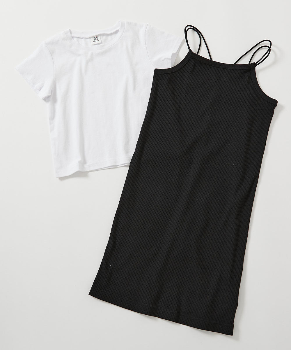 Japanese children's clothing dev!rock ribbed tank dress and short-sleeved top two-piece set 100-160cm girls summer TOPS DRESSES