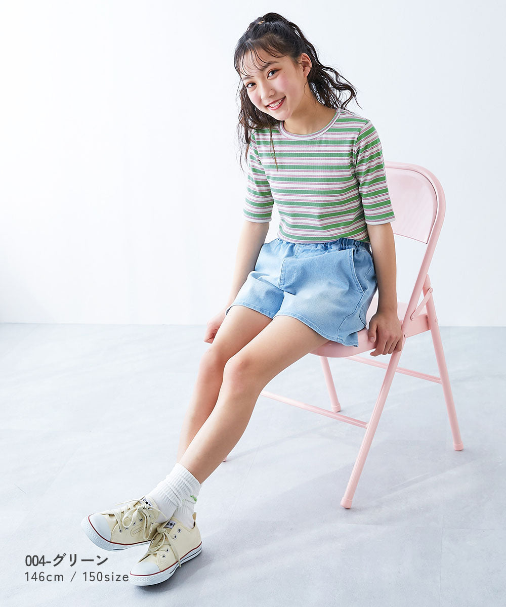 日本童裝 dev!rock 羅紋短袖上衣 100-160cm 女童款 夏季 TOPS