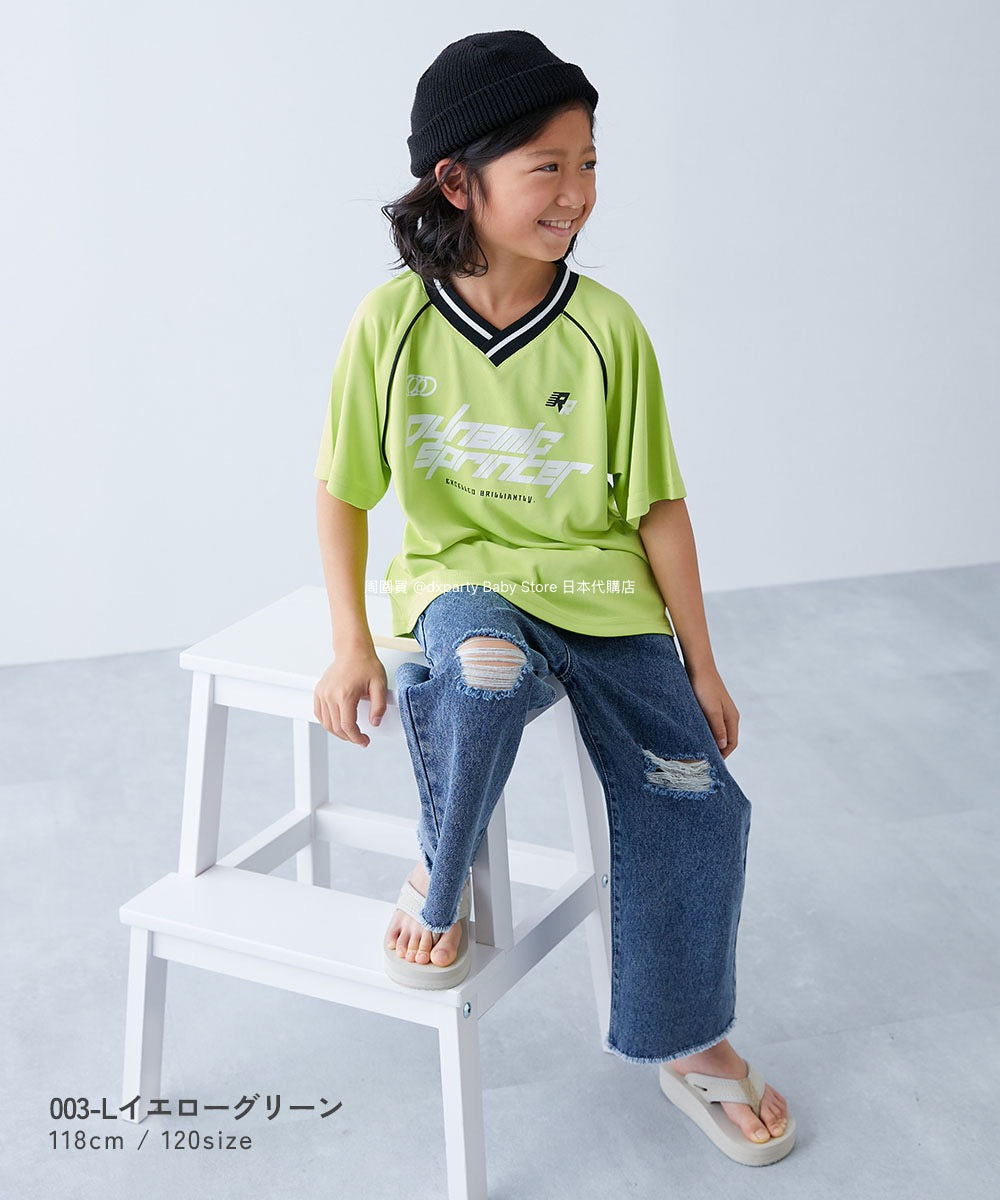 Japanese children's clothing dev!rock Cooling Quick-Drying Series Smooth Stretch Mesh Breathable Sports V-Neck T-shirt 100-160cm Contact Cooling Boys/Girls Summer TOPS Sports Series