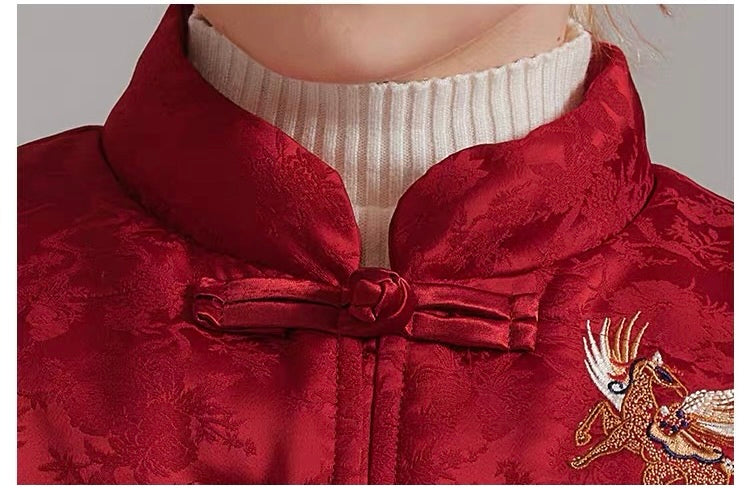 新年童裝 羽絨提花綢緞外套 120-165cm 男童款/女童款 新年中式華服唐裝 新春馬年 2026年