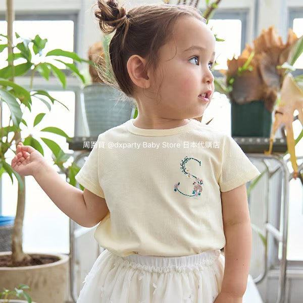 Japanese children's clothing pe#main embroidered English lettering top 80-130cm girls summer TOPS