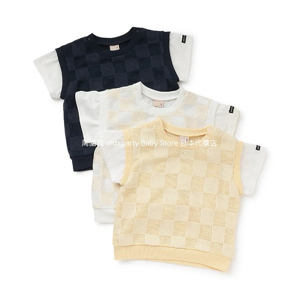 Japanese children's clothing pe#main fake two-piece checkered top 80-130cm boys' summer TOPS