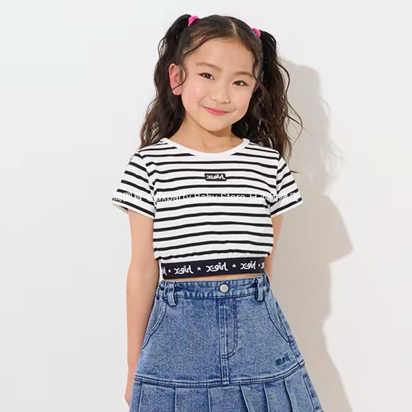 Japanese children's clothing X-girl Stages striped cropped top 90-140cm girls summer TOPS