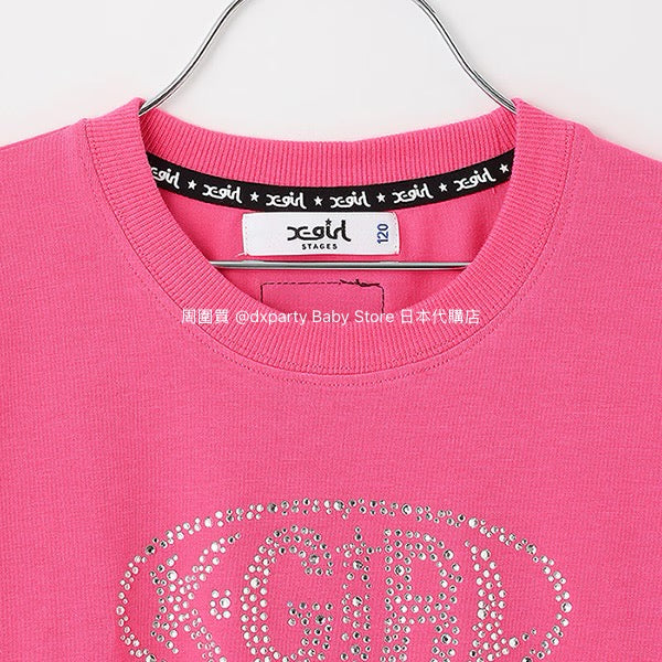 Japanese children's clothing X-girl Stages rhinestone print top 90-140cm girls summer TOPS
