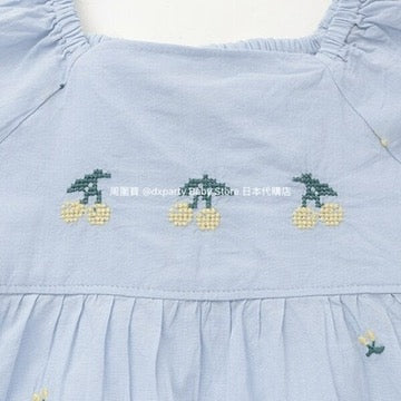 Japanese children's clothing pe#main cherry embroidered top 80-130cm girls summer TOPS
