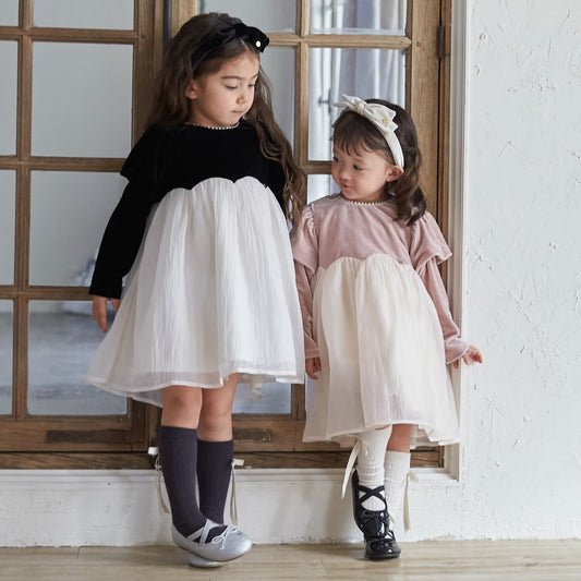 日本童裝 pe#main 泡泡袖雪紡連身裙 80-130cm 女童款 冬季 DRESSES 面試/宴會/表演