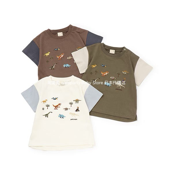 Japanese children's clothing pe#main dinosaur embroidered top 80-130cm boys' summer TOPS