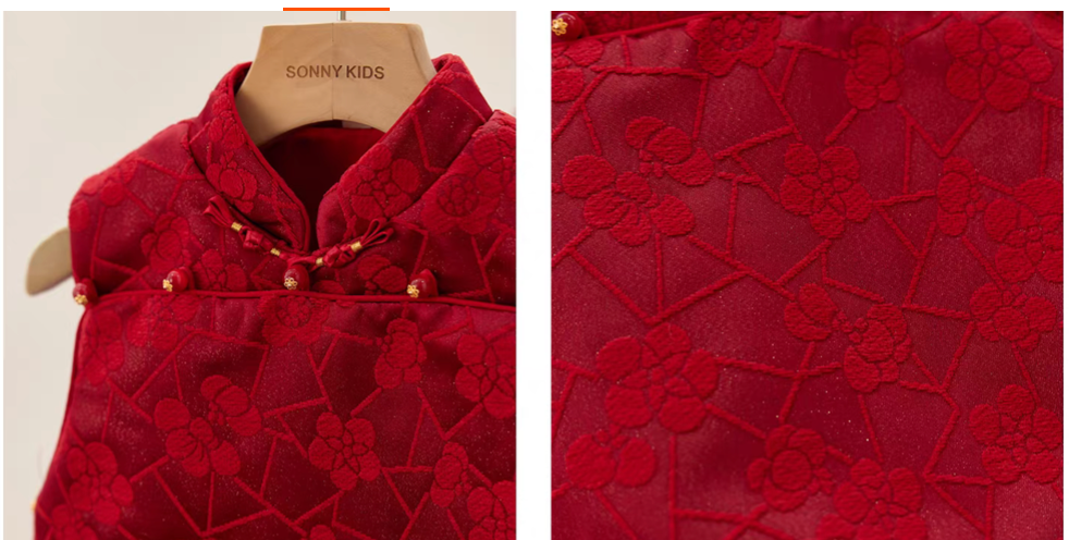 新年童裝 梅開五福刺繡背心 90-140cm 女童款 新年中式華服唐裝 新春馬年 2026年 AAA