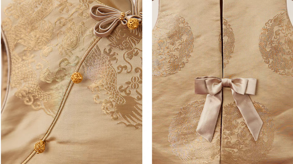 新年童裝 真絲金絲祥龍聚瑞唐裝背心上衣 90-140cm 女童款 新年中式華服唐裝 新春馬年 2026年 AAA