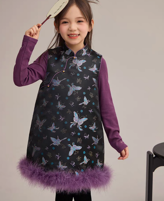 新年童裝 吉祥如意蝶舞旗袍 90-160cm 女童款 新年中式華服唐裝 新春馬年 2026年 AAA