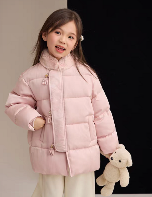 新年童裝 馬年吉祥提花夾棉外套 90-160cm 女童款 新年中式華服唐裝 新春馬年 2026年 AAA