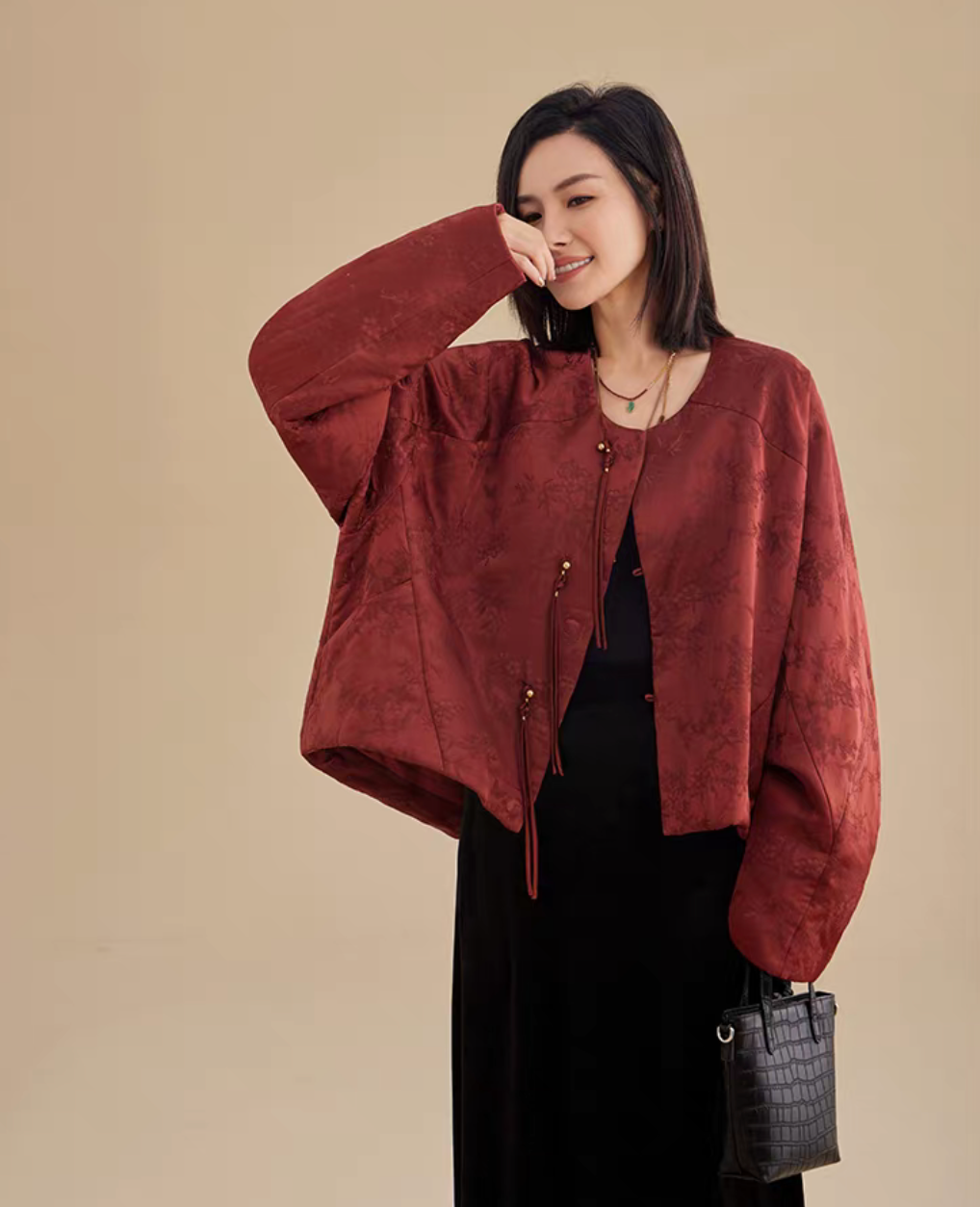 新年童裝 平安喜樂提花夾棉外套 100-160cm/S-XL 親子裝 女童款/大人款 新年中式華服唐裝 新春馬年 2026年 AAA