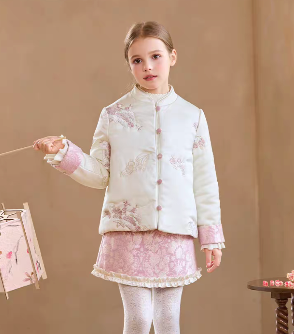 新年童裝 溫婉拜年風提花夾棉兩件套裝 110-170cm 女童款 新年中式華服唐裝 新春馬年 2026年 AAA