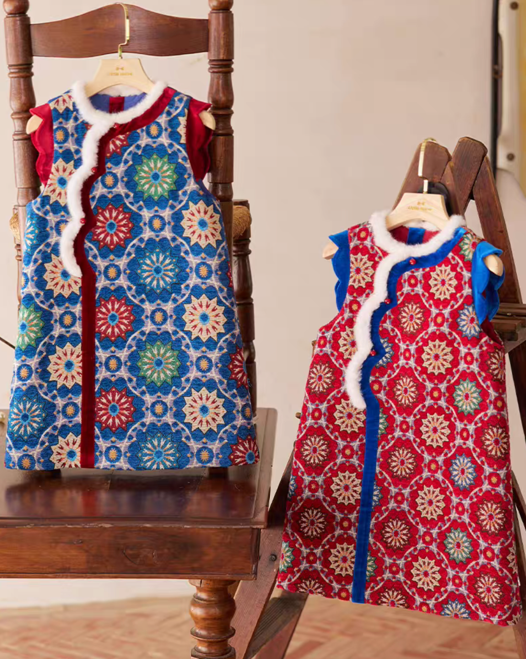 新年童裝 暖陽提花夾棉旗袍 110-170cm 女童款 新年中式華服唐裝 新春馬年 2026年 AAA