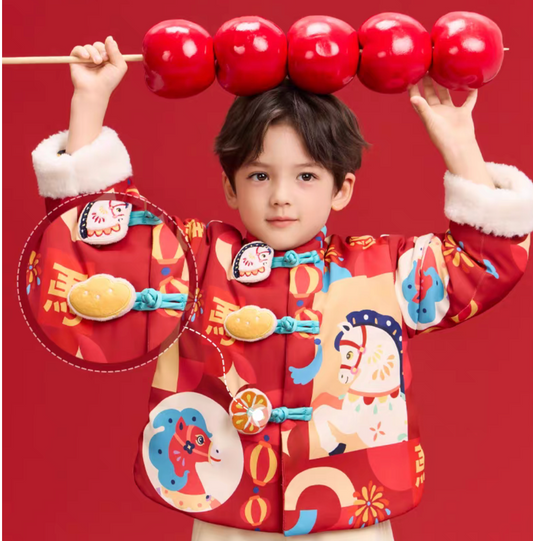 新年童裝 躍馬昂首夾棉唐裝 100-150cm 男童款/女童款 新年中式華服唐裝 新春馬年 2026年 AAA