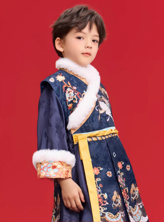 新年童裝 馬踏祥雲古風漢服 100-150cm 男童款 新年中式華服唐裝 新春馬年 2026年 AAA