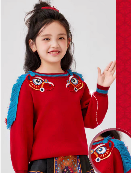 新年童裝 好事成雙馬年毛衣 100-150cm M/L 親子裝 男童款/女童款/大人款 新年中式華服唐裝 新春馬年 2026年 AAA